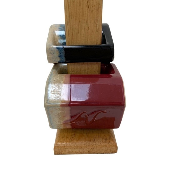 Rodolfo Padilla Mugs Lot of 3 With Wooden Mug Tree Stand Kokopelli Dolphin - Picture 5 of 16